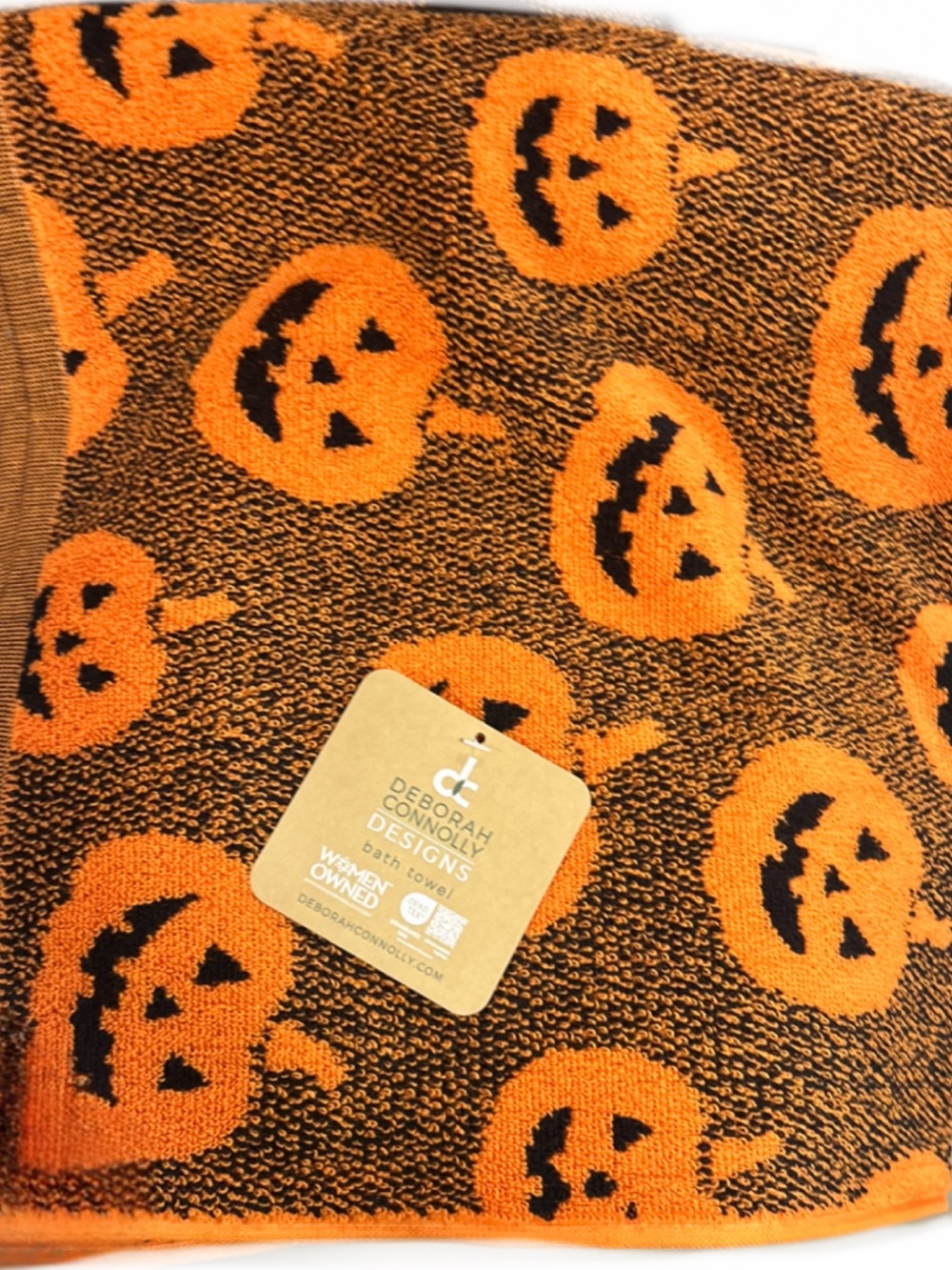 Deborah Connolly Halloween Pumpkin Orange Bath Towels Set of 2     30”x54”